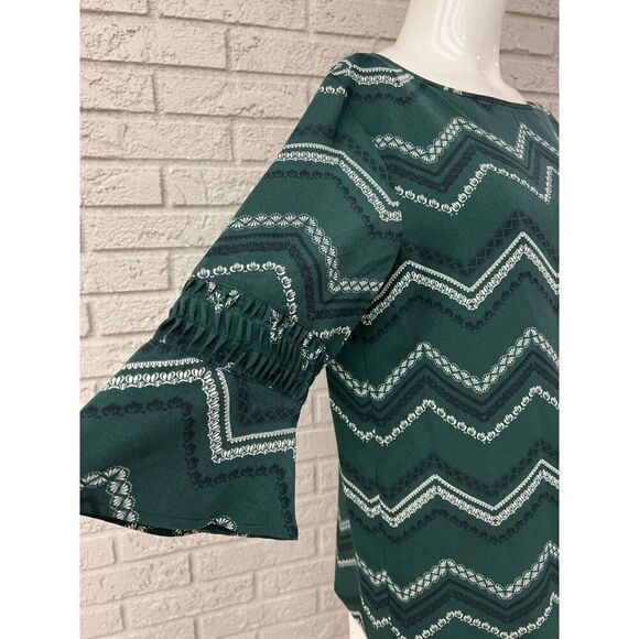 Banana Republic Women Green 3/4 Length Sleeve Chevron Print Blouse Size M - Picture 5 of 9
